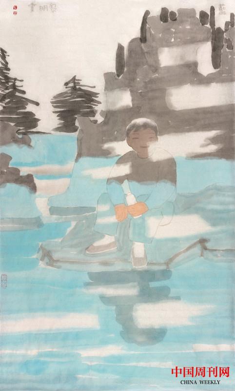 田黎明2020藍(lán)，紙本水墨，70×40cm.jpg