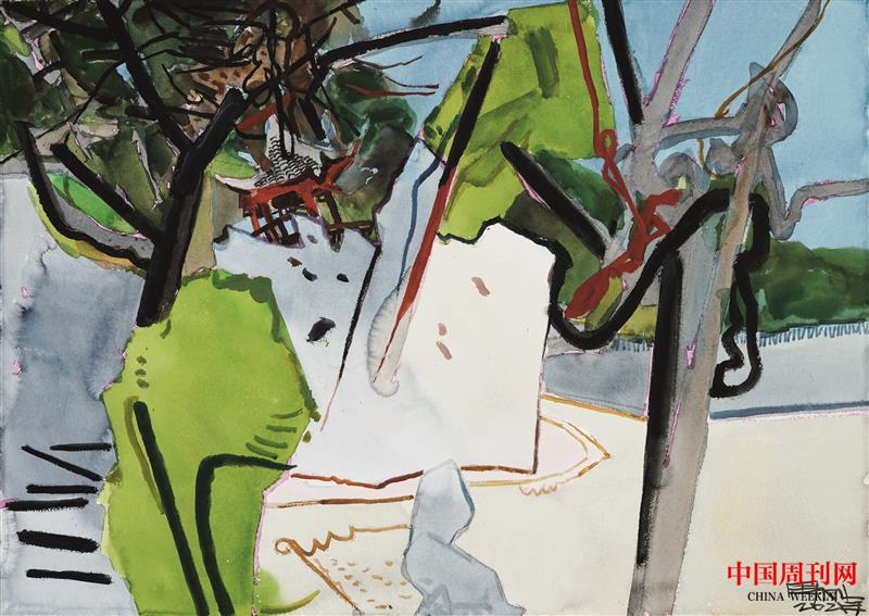 2021年周剛水彩畫——《春意綺園》尺寸75x105cm，2021年.jpg